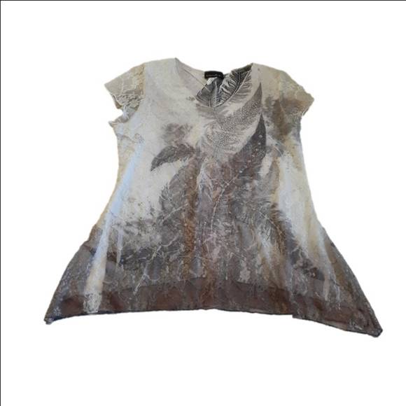 Brittany Black Women's Size L Cream Gray Fairy Grunge Lace Bedazzled Y2K Top - Picture 2 of 11